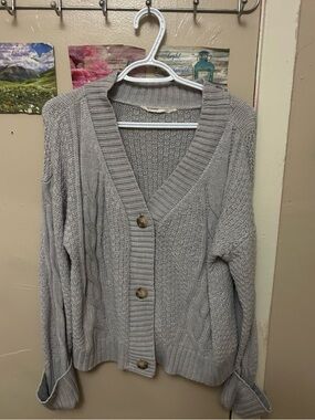Bluenotes Light Gray Cable Knit Button Cardigan